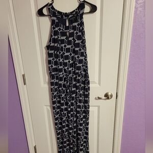 En Focus Women's Halter Neck Jumpsuit Size 12 Navy blue White Stretch Geo Print